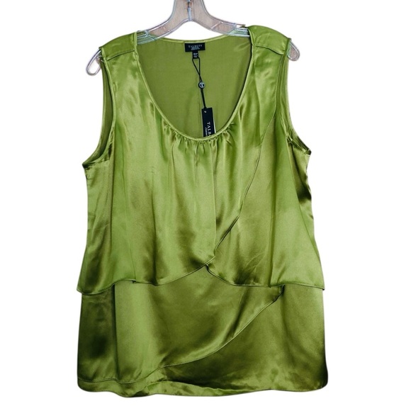 Talbots Silk Tiered Layered Scoop Neck Satin Tank Blouse Shell Green (Size 18WP) - Picture 3 of 9